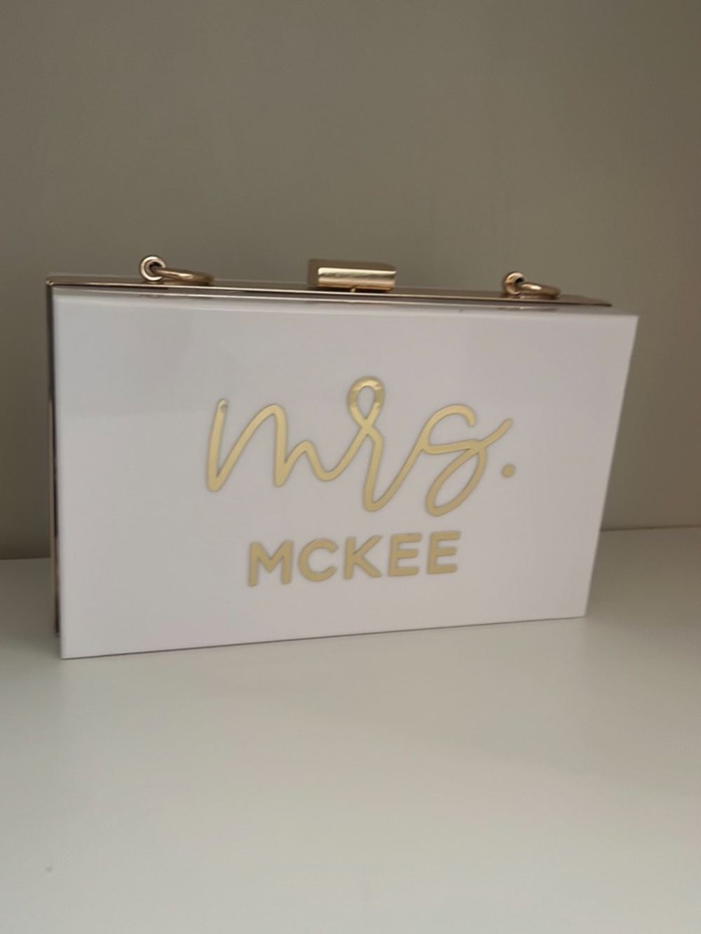 White Acrylic Clutch Customized “Mrs. McKee”